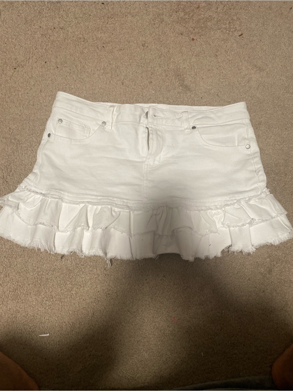 White Ruffle Hem Mini Skirt